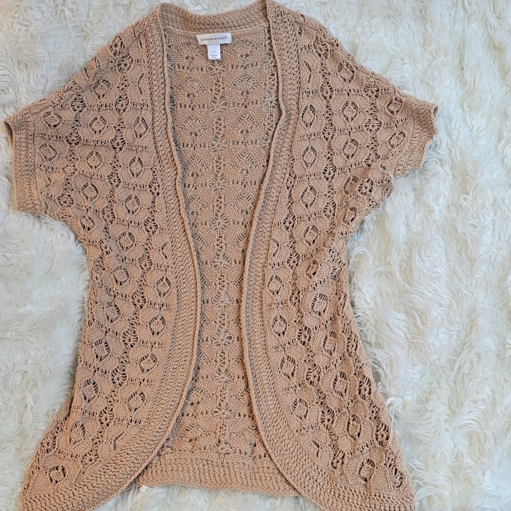 Christopher & Banks Brown Open Front Cardigan with Lace Pattern - Picture 4 of 5